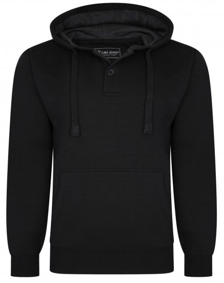 Kam Jeans 508B 1/4 Button Hoodie Black - Felpe & felpe con cappuccio - Felpe & Felpe con Cappuccio Uomo Taglie Forti