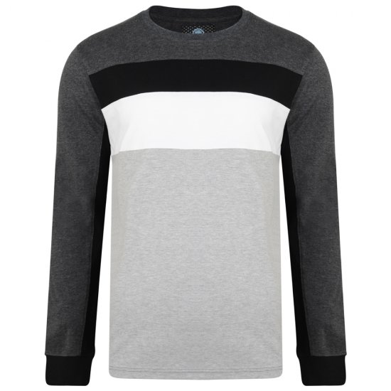 Kam Jeans 5240 Cut and Sew Long Sleeve T-shirt Grey - Magliette - Magliette Uomo Taglie Forti