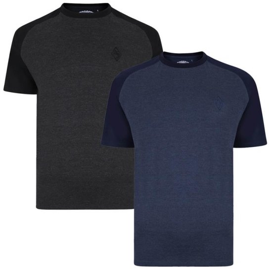 Kam Jeans 5314 Raglan T-Shirt Charcoal/Insignia Twin Pack - Magliette - Magliette Uomo Taglie Forti