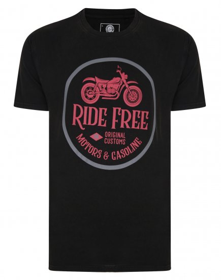 Kam Jeans Ride Free Crew Neck T-Shirt Black - Magliette - Magliette Uomo Taglie Forti