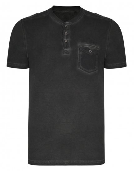 Kam Jeans Grandad Collar Fashion Tee Black - Magliette - Magliette Uomo Taglie Forti