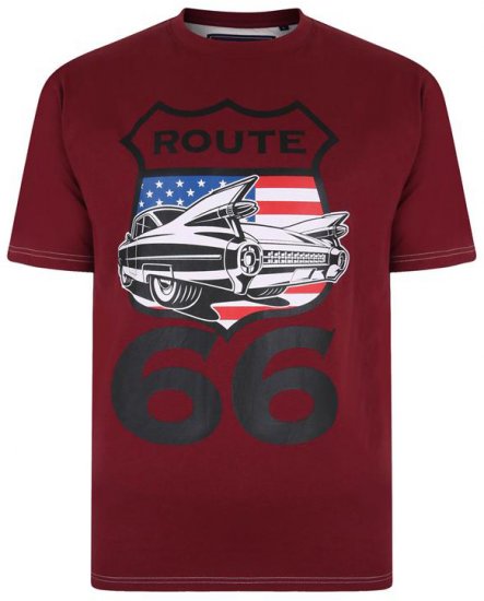 Kam Jeans Route 66 Print T-shirt Burgundy - Magliette - Magliette Uomo Taglie Forti