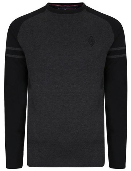 Kam Jeans 5359 LS Raglan Baseball Top Charcoal - Magliette - Magliette Uomo Taglie Forti