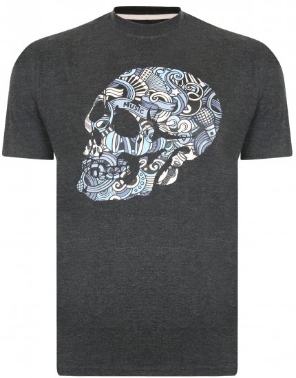 Kam Jeans 5376 Music Skull Print Tee Charcoal - Magliette - Magliette Uomo Taglie Forti