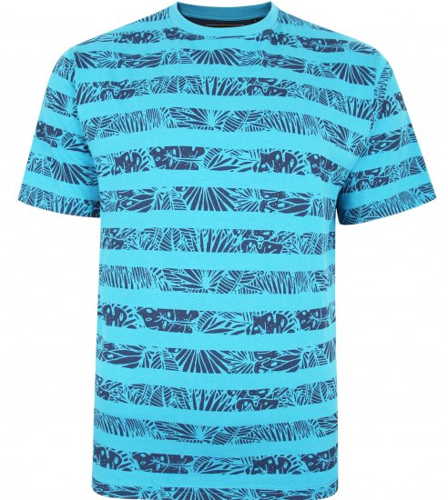 Kam Jeans 5380 Stripe Floral T-shirt Turk Blue - Magliette - Magliette Uomo Taglie Forti