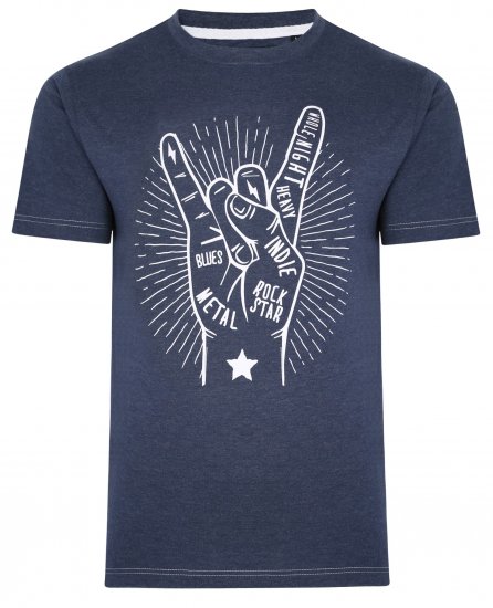 Kam Jeans 5390 Rock Star Print T-Shirt Indigo - Magliette - Magliette Uomo Taglie Forti
