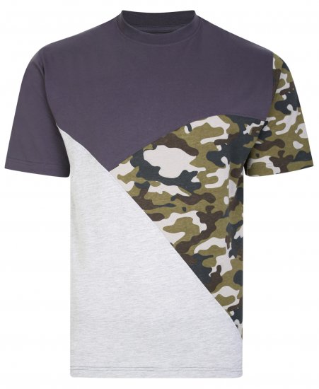 Kam Jeans 5394 Cut & Saw Camo Panel T-Shirt Charcoal - Magliette - Magliette Uomo Taglie Forti