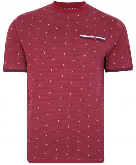 Kam Jeans 5396 Drop Needle Jersey Tee With Dobby Print Burgundy - Magliette - Magliette Uomo Taglie Forti