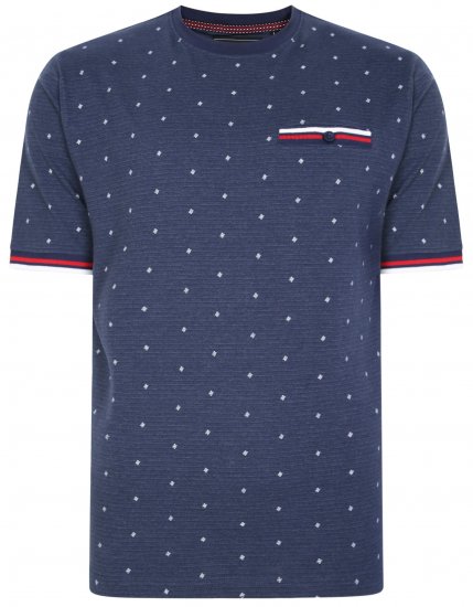 Kam Jeans 5396 Drop Needle Jersey Tee With Dobby Print Navy - Magliette - Magliette Uomo Taglie Forti