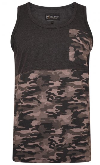 Kam Jeans 5399 Camo Panelled Sleeveless T-Shirt Charcoal - Magliette - Magliette Uomo Taglie Forti