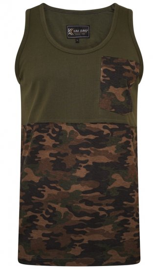 Kam Jeans 5399 Camo Panelled Sleeveless T-Shirt Khaki - Magliette - Magliette Uomo Taglie Forti