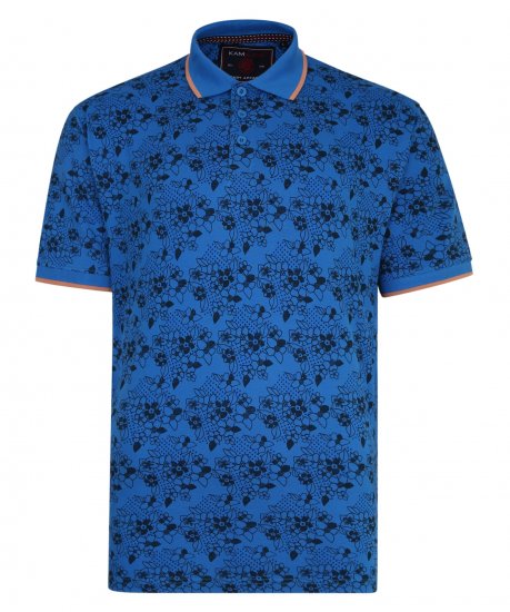 Kam Jeans Floral Print Polo Blue - Polo - Polo Uomo Taglie Forti