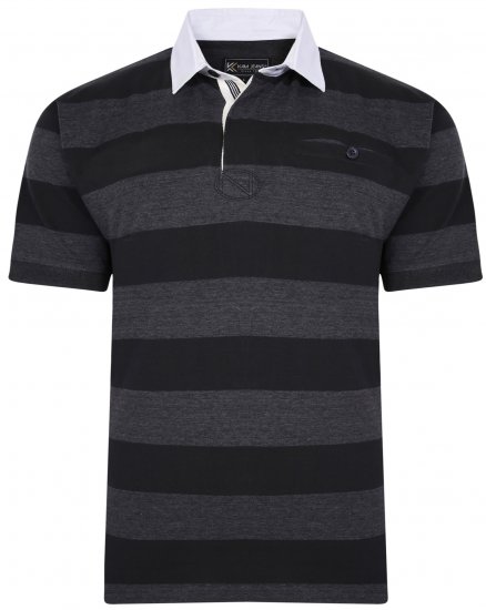 Kam Jeans 5454 Stripe Rugby Polo Black - Polo - Polo Uomo Taglie Forti