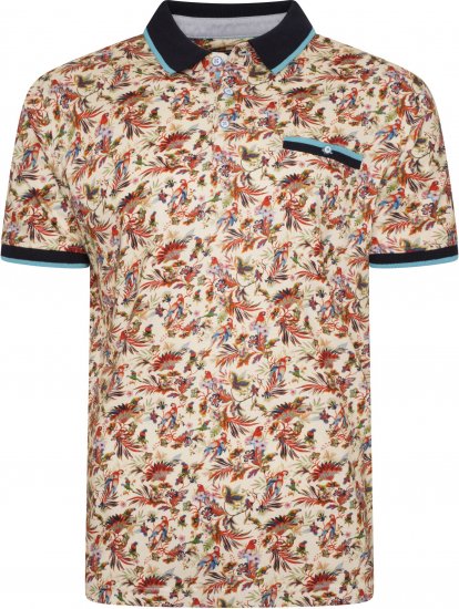 Kam Jeans 5493 All Over Parrot Print Polo Ecru - Polo - Polo Uomo Taglie Forti