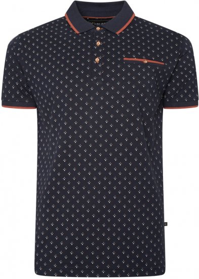Kam Jeans 5503 Jersey Polo with All Over Geo Print Navy - Polo - Polo Uomo Taglie Forti