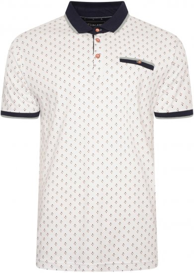 Kam Jeans 5503 Jersey Polo with All Over Geo Print White - Polo - Polo Uomo Taglie Forti
