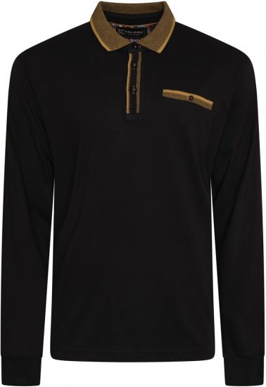 Kam Jeans 5509 LS Jersey Polo with Jacquard Pattern on Collar/Cuffs Black - Polo - Polo Uomo Taglie Forti