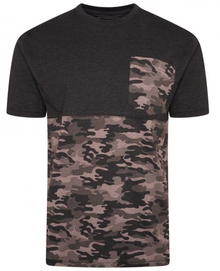 Kam Jeans 5700 Camo Panelled T-Shirt Charcoal - Magliette - Magliette Uomo Taglie Forti