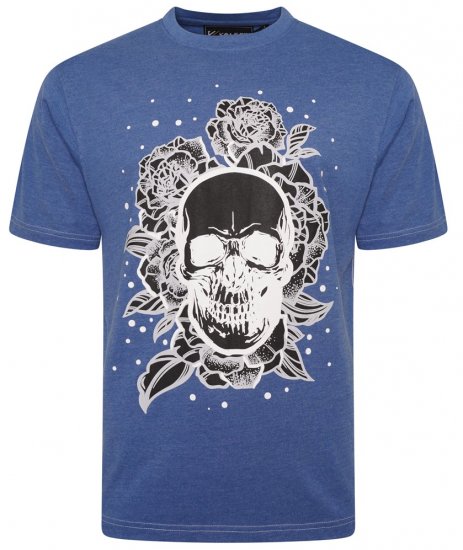 Kam Jeans 5704 Skull Rose Print Tee Blue Marl - Magliette - Magliette Uomo Taglie Forti
