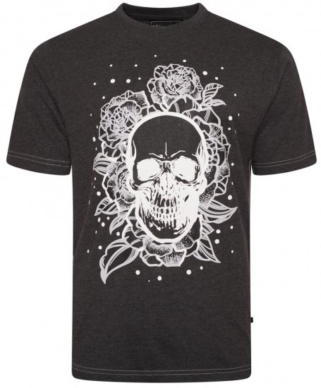 Kam Jeans 5704 Skull Rose Print Tee Charcoal - Magliette - Magliette Uomo Taglie Forti