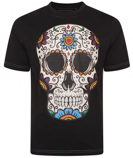 Kam Jeans 5705 Coloured Skull Print Tee Black - Magliette - Magliette Uomo Taglie Forti