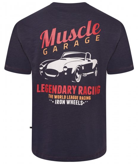 Kam Jeans 5710 Legendary Racing Slub Tee With Back Print Navy - Magliette - Magliette Uomo Taglie Forti