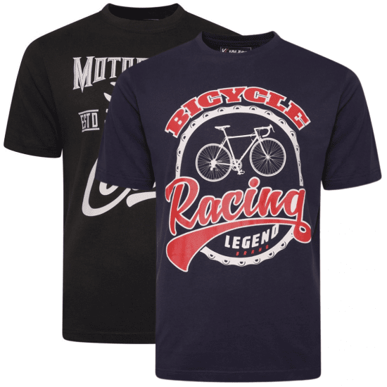 Kam Jeans 5712 Twin Pack Motorcycle/Cycle Print Tee Black and Navy - Magliette - Magliette Uomo Taglie Forti