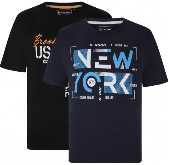 Kam Jeans 5736 NY Print T-Shirts 2-Pack - Magliette - Magliette Uomo Taglie Forti
