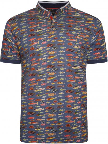 Kam Jeans 5743 Fish Print Jersey Grandad Top Indigo - Polo - Polo Uomo Taglie Forti