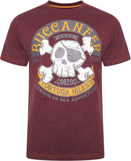 Kam Jeans 5753 Buccaneer Print T-Shirt BURGUNDY MARL - Magliette - Magliette Uomo Taglie Forti