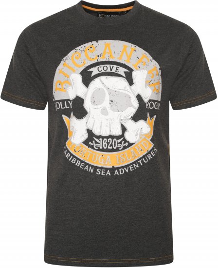 Kam Jeans 5753 Buccaneer Print T-Shirt Charcoal Marl - Magliette - Magliette Uomo Taglie Forti