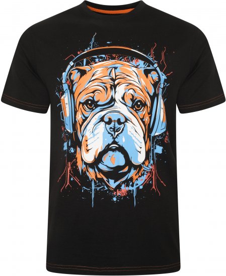 Kam Jeans 5754 Dog Headphones Print T-Shirt Black - Magliette - Magliette Uomo Taglie Forti