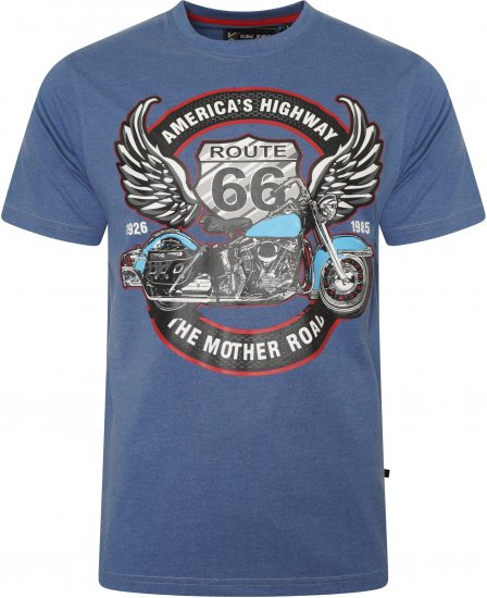 Kam Jeans 5755 Route 66 Motorbike Print T-Shirt Blue Marl - Magliette - Magliette Uomo Taglie Forti