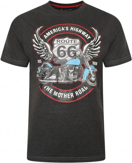 Kam Jeans 5755 Route 66 Motorbike Print T-Shirt Charcoal Marl - Magliette - Magliette Uomo Taglie Forti