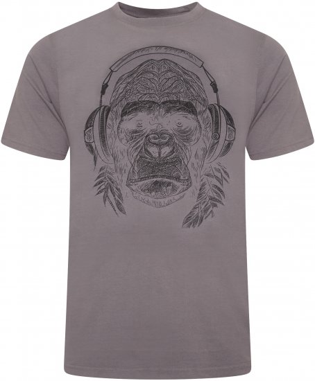 Kam Jeans 5759 Stencil Gorilla Print T-Shirt Slate Grey - Magliette - Magliette Uomo Taglie Forti