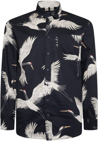 Kam Jeans 6059 LS Bird Print Shirt Navy - Camicie - Camicie Taglie Forti Uomo