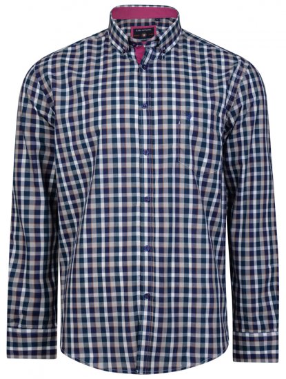 Kam Jeans 6156 Long Sleeve Check Shirt Navy - Camicie - Camicie Taglie Forti Uomo