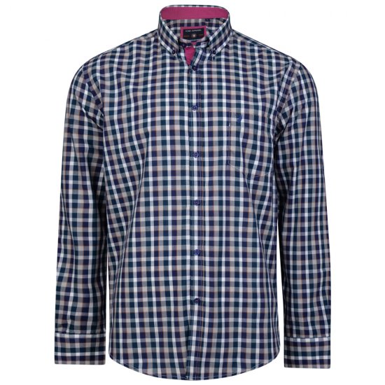 Kam Jeans 6156 Long Sleeve Check Shirt Navy - Camicie - Camicie Taglie Forti Uomo