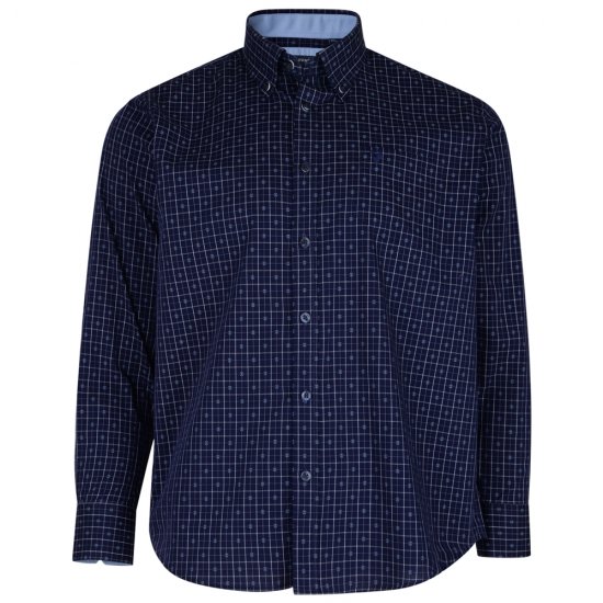 Kam Jeans 6158 Long Sleeve Dobby Embroidery Shirt Navy - Camicie - Camicie Taglie Forti Uomo