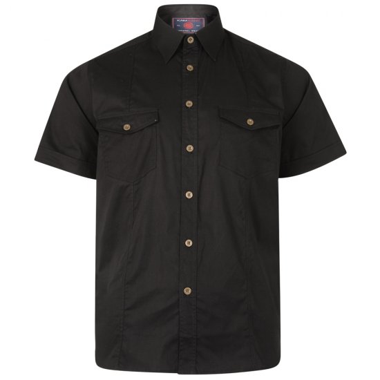 Kam Jeans Retro Short Sleeve Stretch Shirt Black - Camicie - Camicie Taglie Forti Uomo