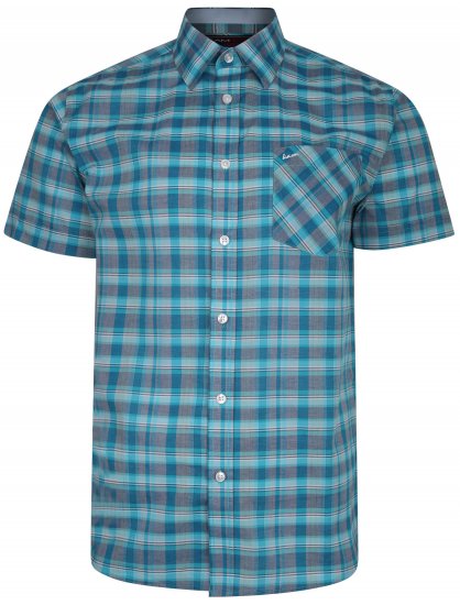 Kam Jeans 6201 Summer Casual Check Shirt Aqua - Camicie - Camicie Taglie Forti Uomo