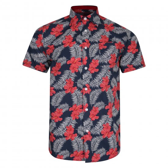 Kam Jeans 6207 Floral Print Shirt Navy - Camicie - Camicie Taglie Forti Uomo