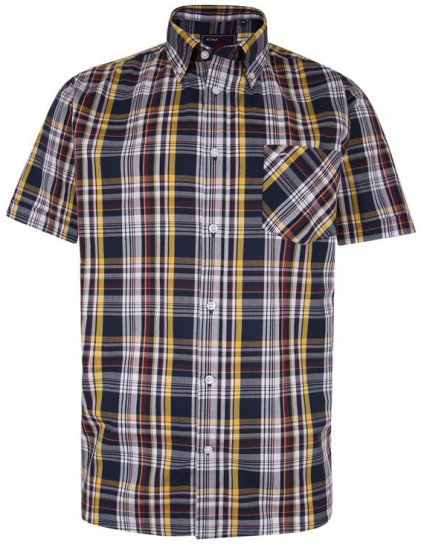 Kam Jeans 6208 SS Casual Check Shirt Navy - Camicie - Camicie Taglie Forti Uomo