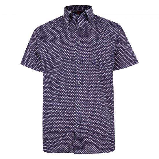 Kam Jeans 6211 SS Dobby Print Shirt Navy - Camicie - Camicie Taglie Forti Uomo