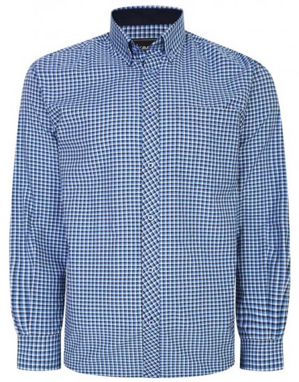 Kam Jeans 6219 LS Mini Gingham Check Shirt Navy - Camicie - Camicie Taglie Forti Uomo