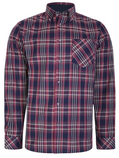 Kam Jeans 6221 Casual Checked Shirt Plum - Camicie - Camicie Taglie Forti Uomo