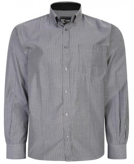 Kam Jeans 6224 LS Mini Stripe Shirt Charcoal - Camicie - Camicie Taglie Forti Uomo