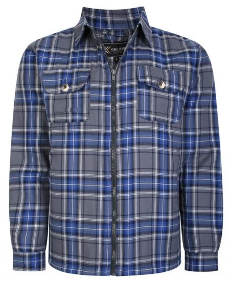 Kam Jeans 6231 Sherpa Lined Flannel Shirt with Zipper Charcoal - Camicie - Camicie Taglie Forti Uomo
