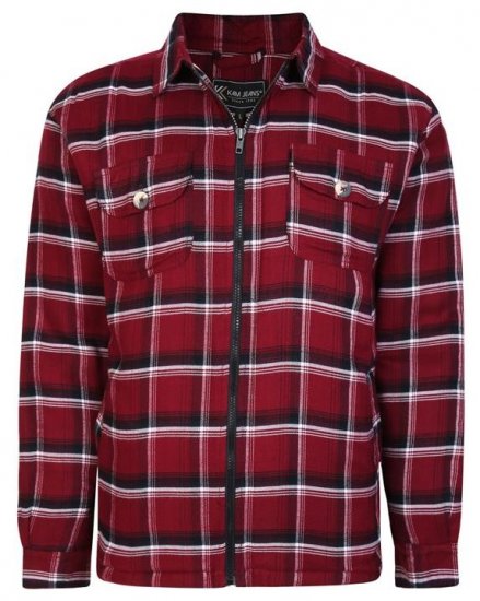 Kam Jeans 6231 Sherpa Lined Flannel Shirt with Zipper Burgundy - Camicie - Camicie Taglie Forti Uomo