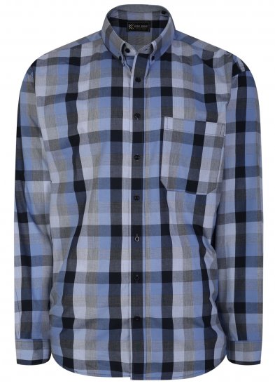 Kam Jeans 6242 Long Sleeve Casual Checked Shirt Blue - Camicie - Camicie Taglie Forti Uomo